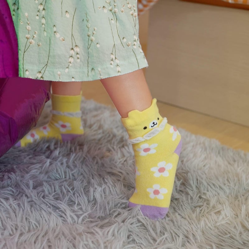 RATIVE Non Skid Anti Slip Cotton Dress Crew Socks With Grips For Baby Infant Toddler Kids Girls (1-3T, RG-726727) - Image 2